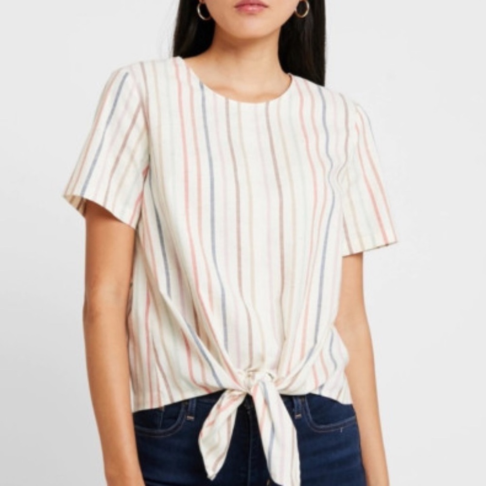 Madewell Rainbow Stripe Front Tie Button Back XS Shirt - Picture 1 of 4